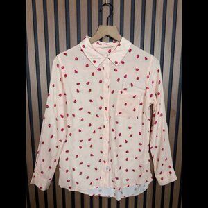 Rails Shirt XS Womens Pink Long Sleeve Strawberry Print Pocket